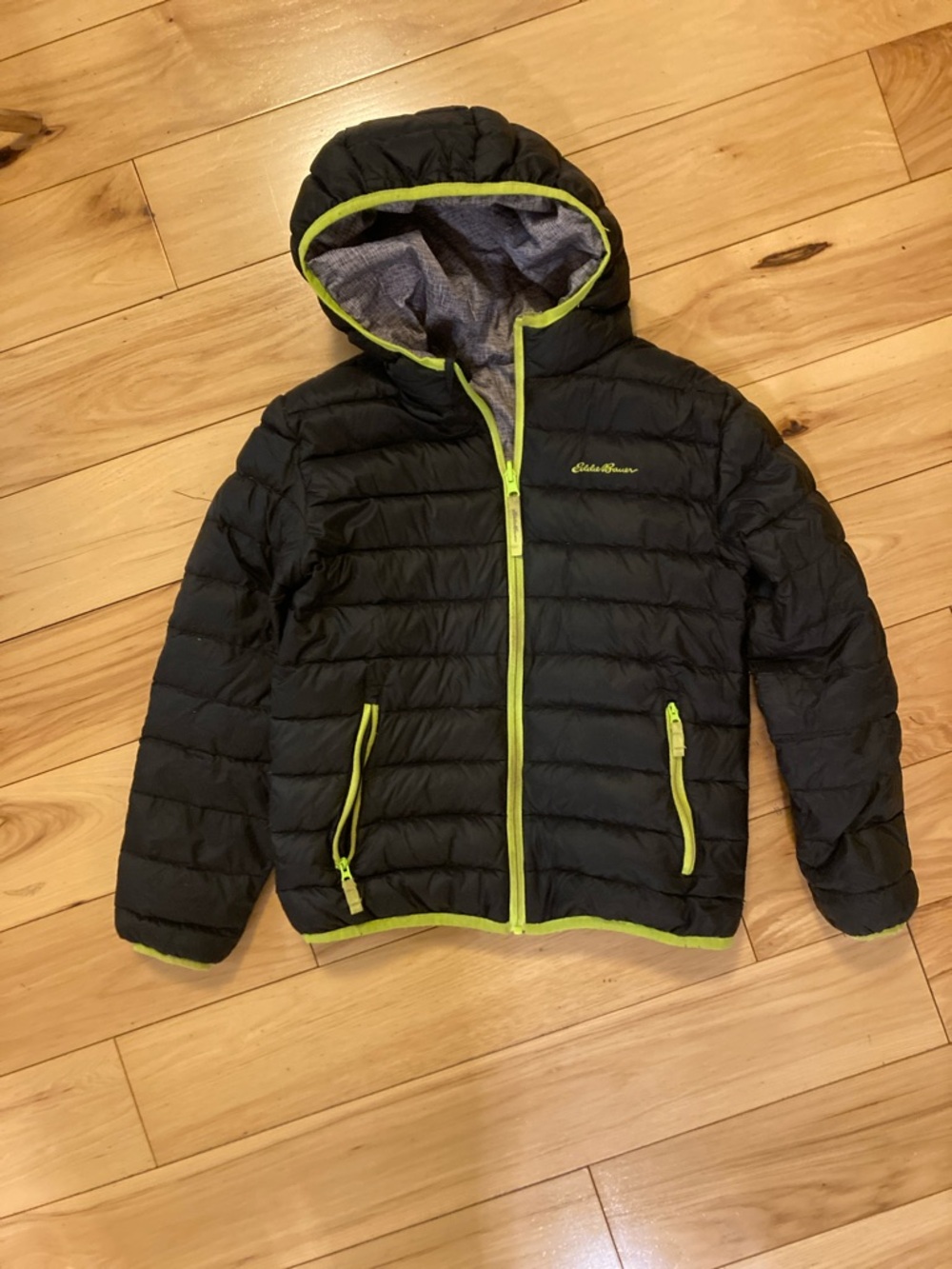 Eddie Bauer Black Puffer Jacket with Lime Trim